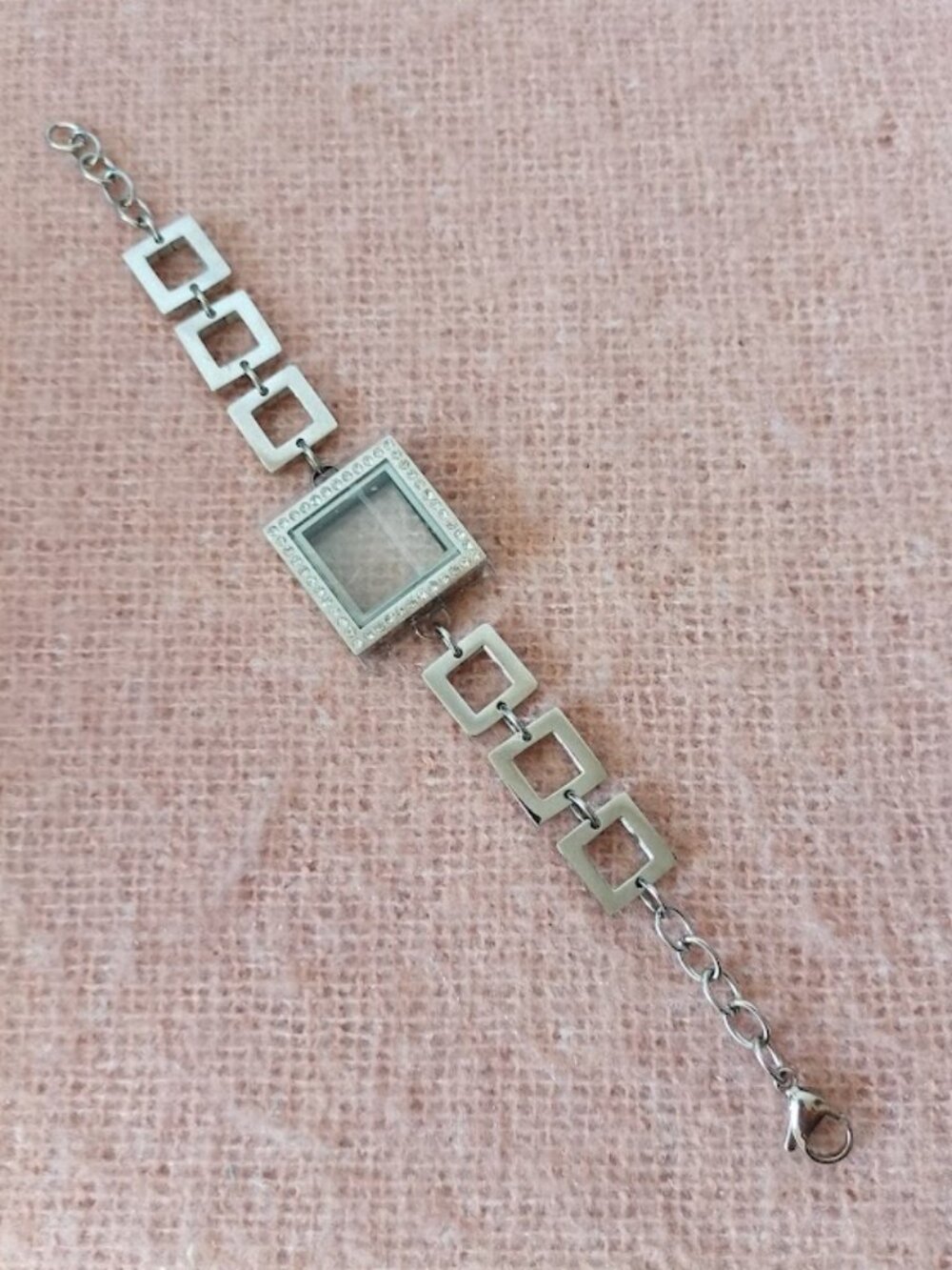 My Journey Locket Bracelet--Silver Tone Locket with Window, Rhinestone Studded